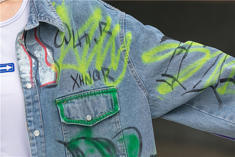 Graffiti Print Denim Jacket