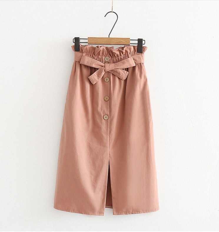 Strap-Belt Button Skirt