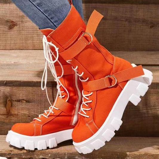 Buckle Lace-Up Platform Boots