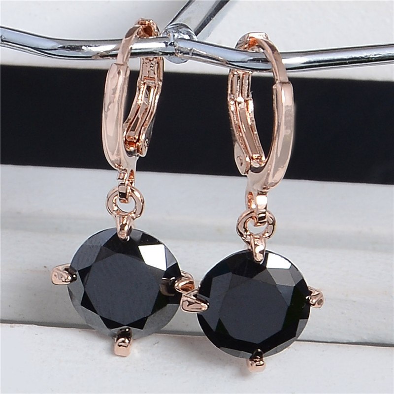 Romantic Gold-Colour Cubic Zirconia Elegant Women's Hoop Earrings