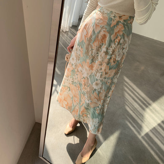 Flower High-Waist Straight Tube Long Skirt