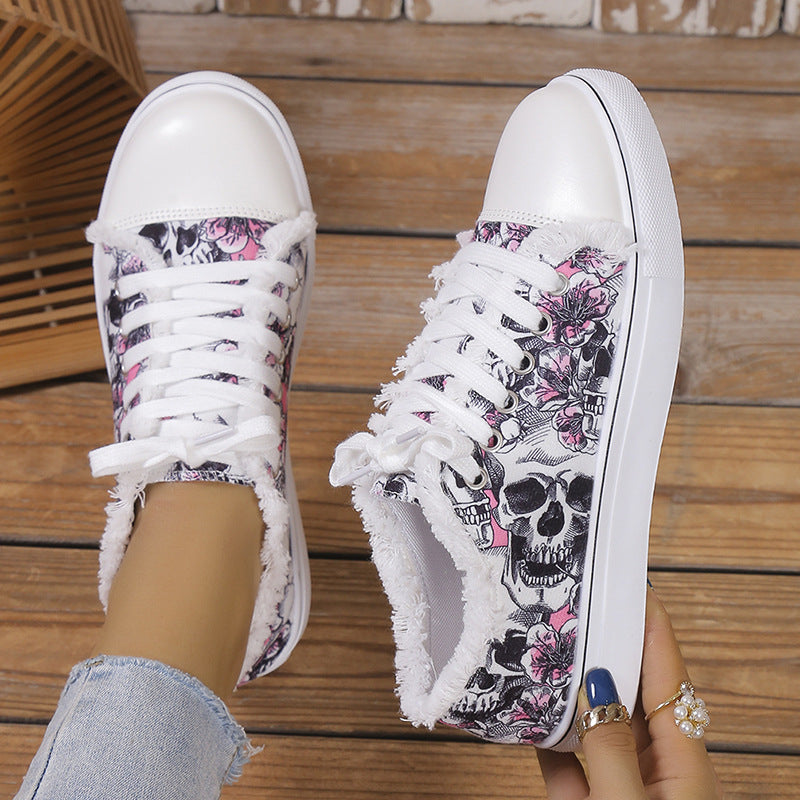 Flat-Bottom Graffiti Canvas Shoes For Women