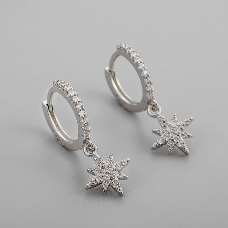 Silver Shiny  Star Hoop Earrings For Women Hot Danity Gold Silver Color Party Jewelry