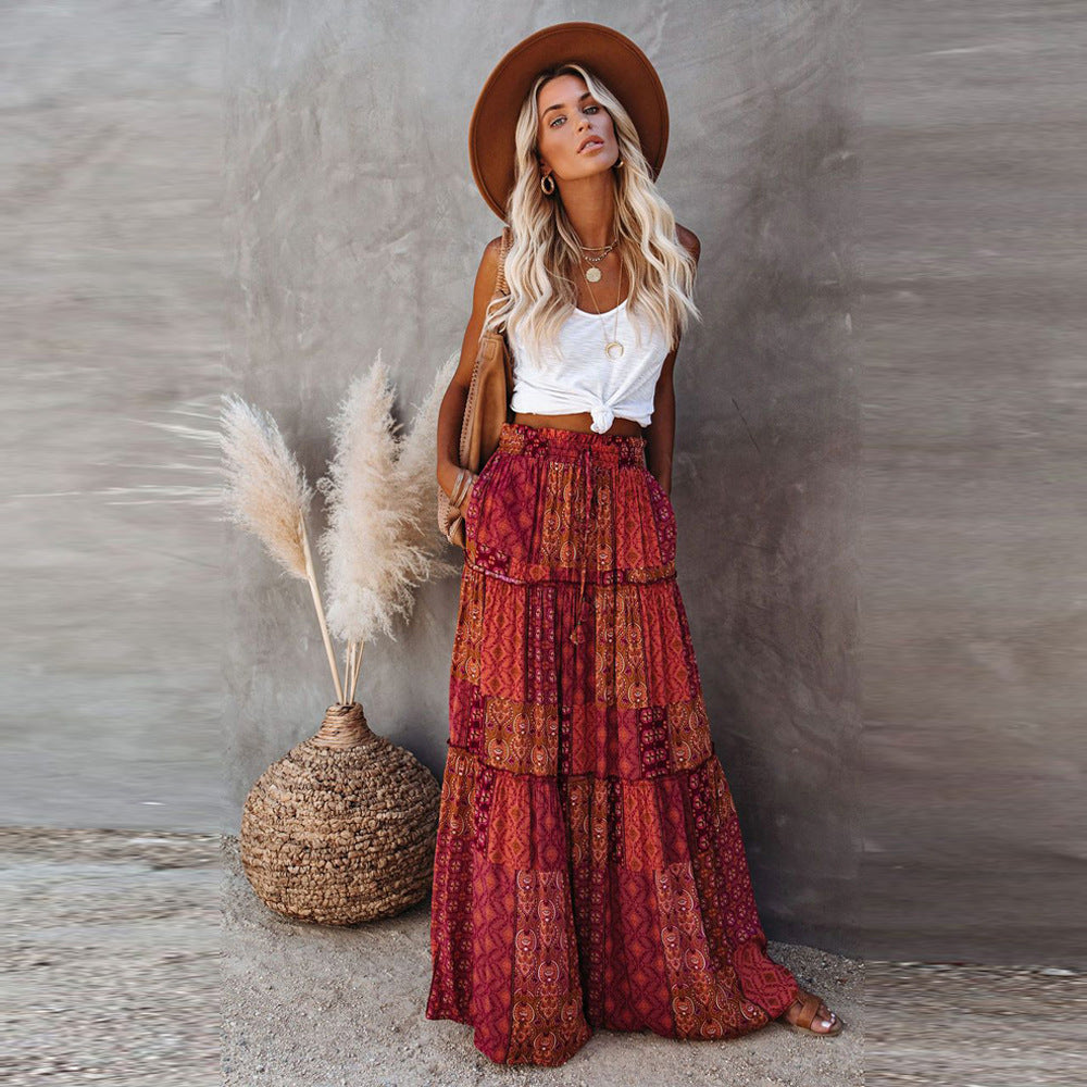 Bohemian-Style Loose Casual High-Waist Long Skirt