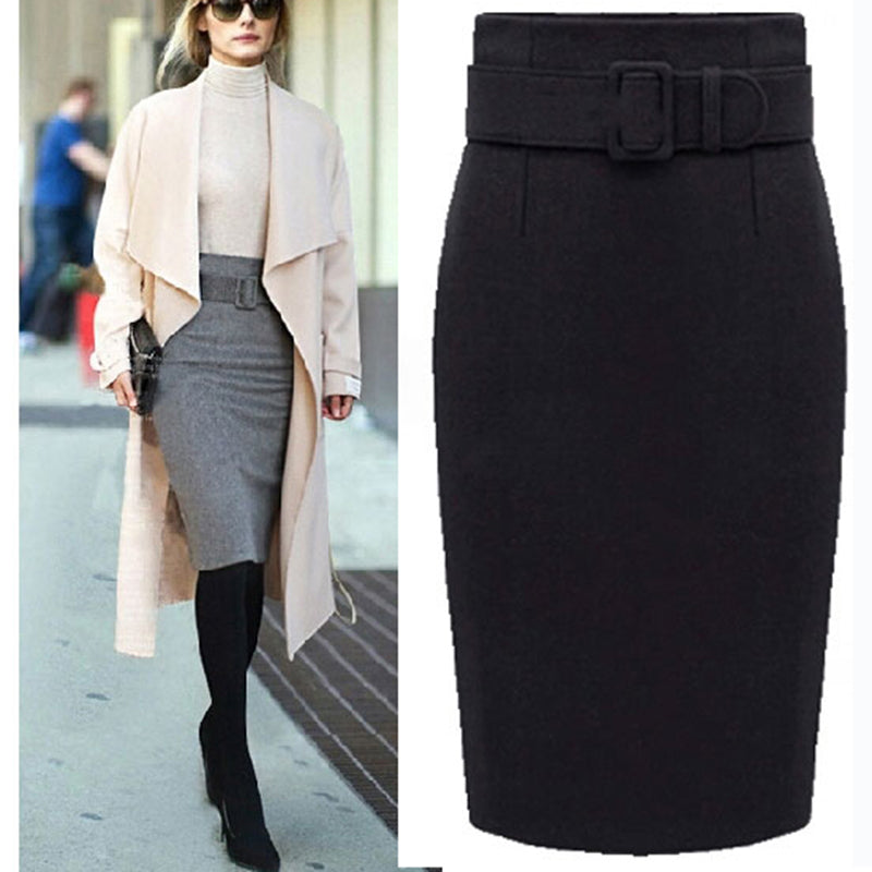 Thick Solid-Colour Mid-Length Wool Woollen Skirt For Women