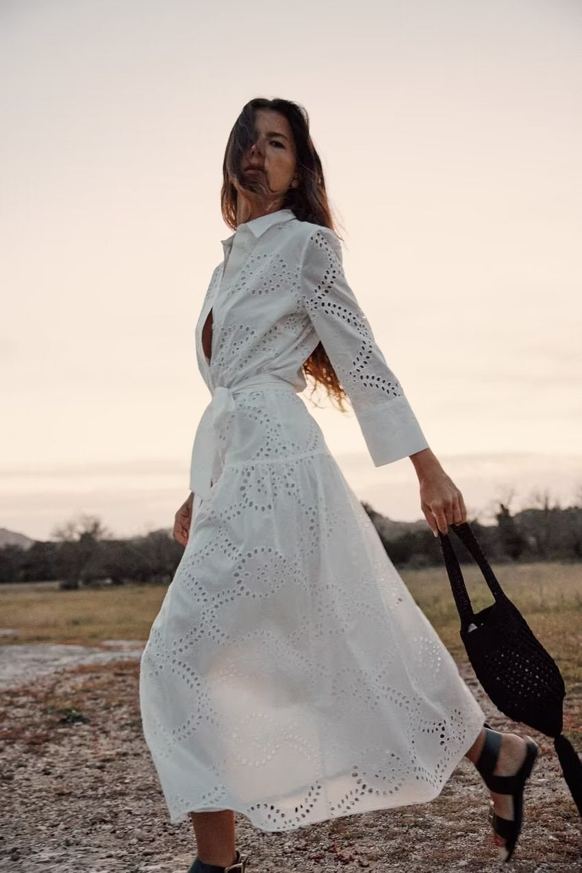 Embroidery Hollow-Out Long Dress