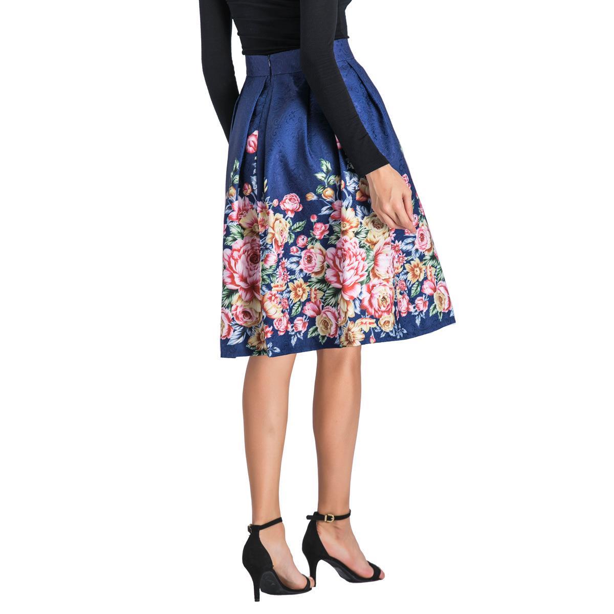 Puffy Half-Pleated Midi A-Line Skirt