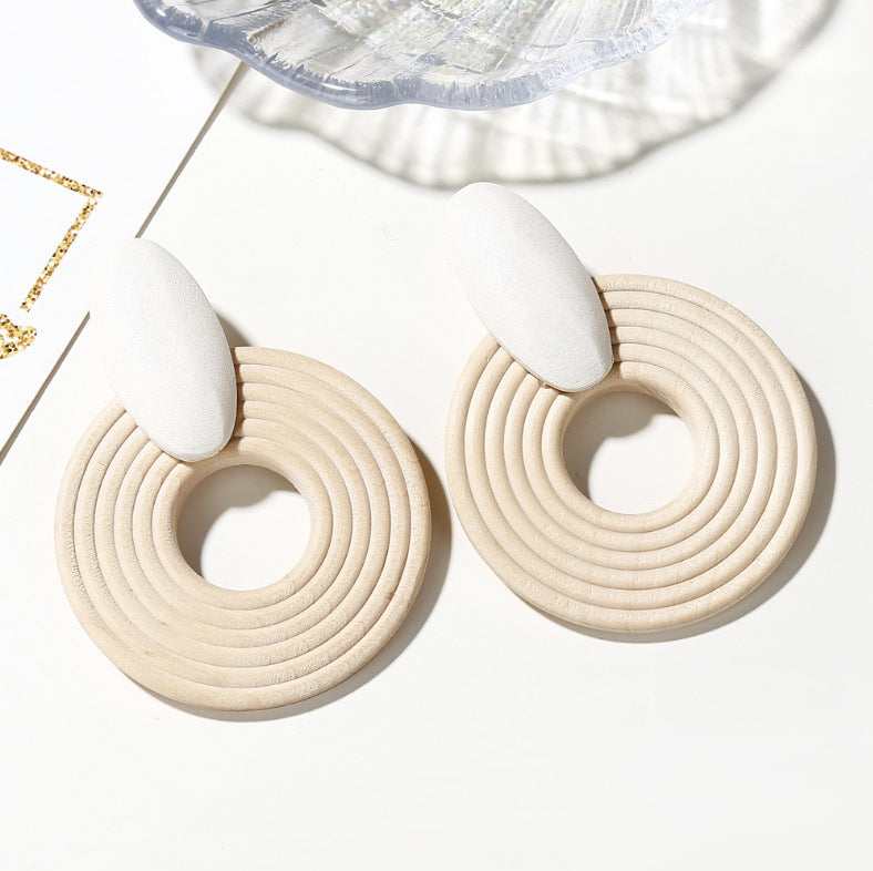 Wooden Thread Round Hoop Earrings For Women