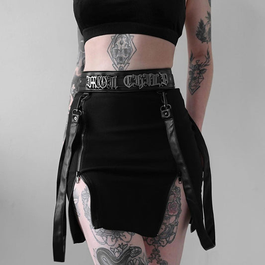 Double-Zipper Bag Hip Gothic Design Skinny Skirt For Women