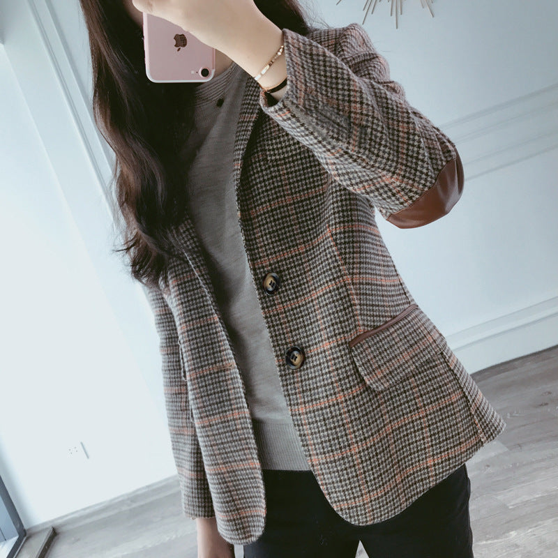 Woollen Plaid Small Suit Jacket For Women