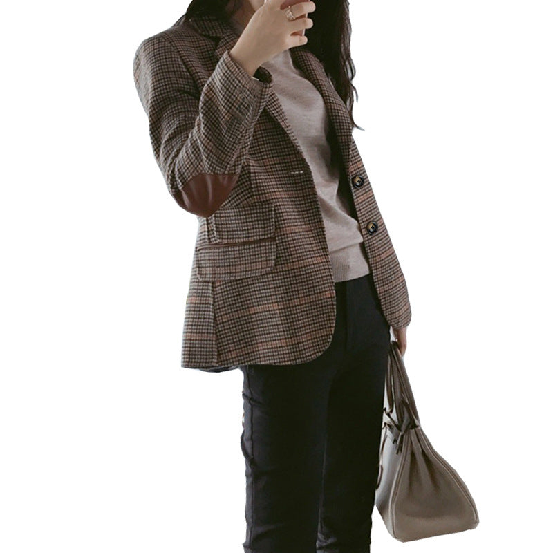 Woollen Plaid Small Suit Jacket For Women