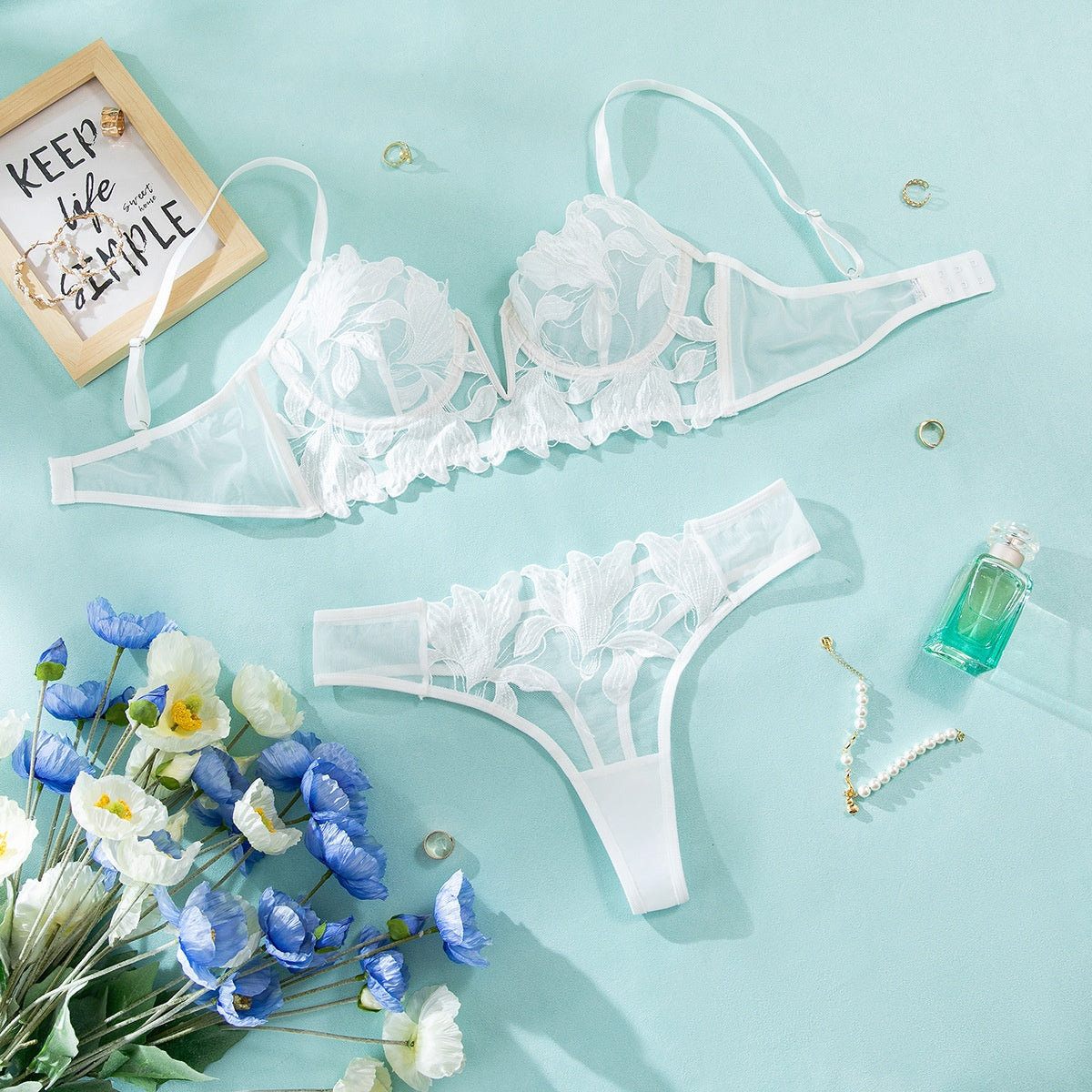 New Embroidered Mesh Hollow-Out Lingerie Set