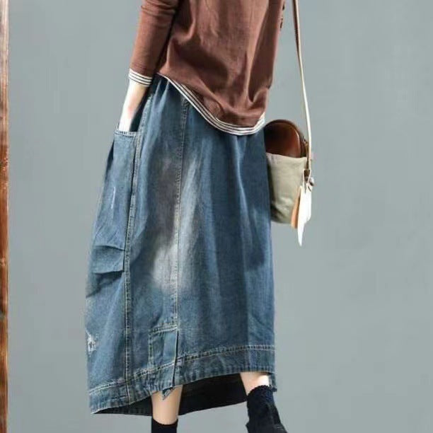 Vintage Long Loose Denim Skirt