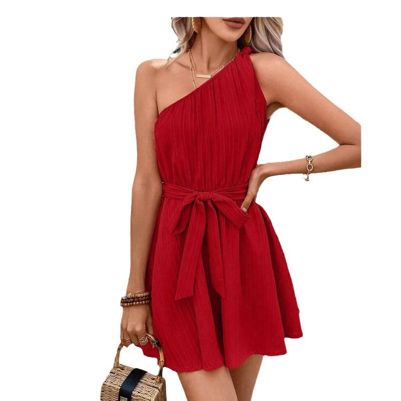 Off-Shoulder Lace-Up Sleeveless Jumpsuit
