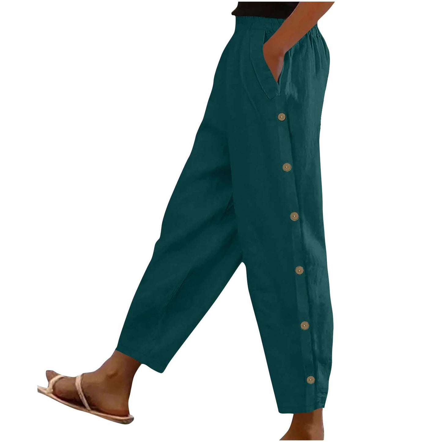 Mid-Rise Cotton-Linen Casual Loose-Fitting Trousers