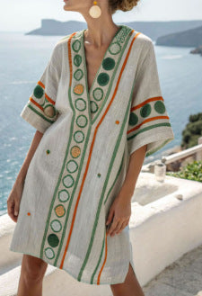 Loose Printed V-Neck Casual Holiday Dress