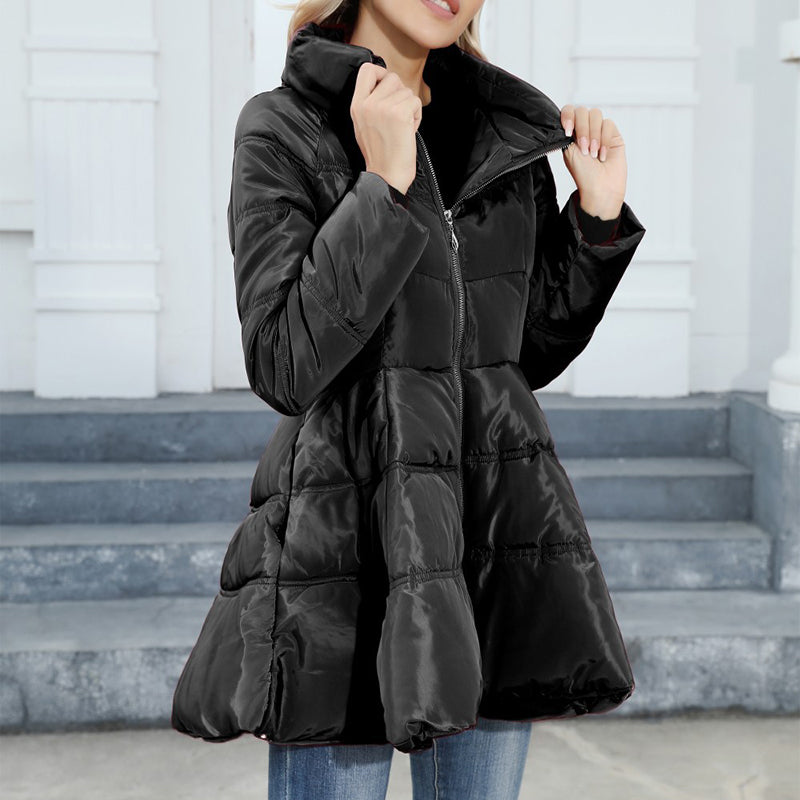 Stand-Collar Mid-Length Thickened Waist Cotton Jacket