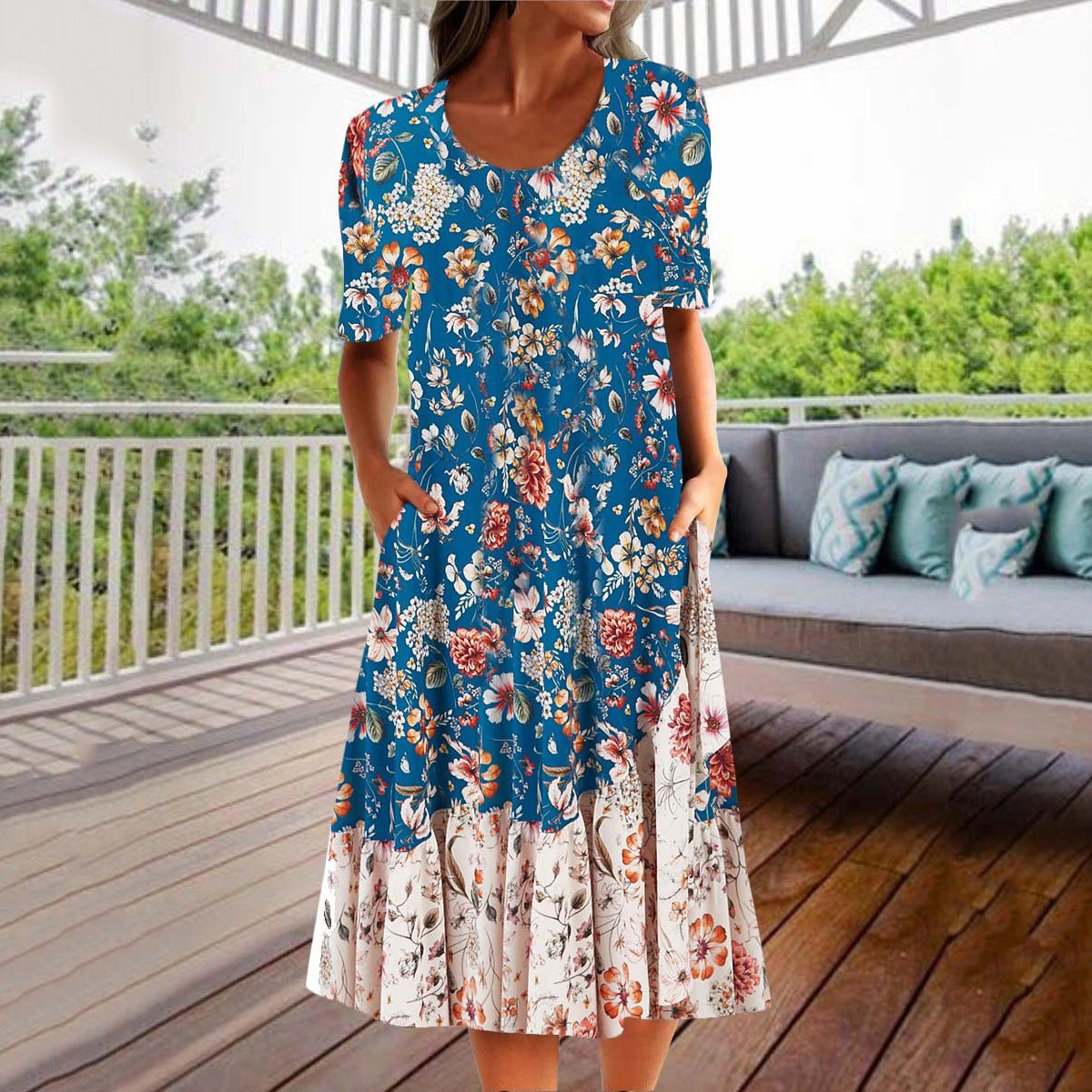 Casual Fashionable Printed Short-Sleeve Dress