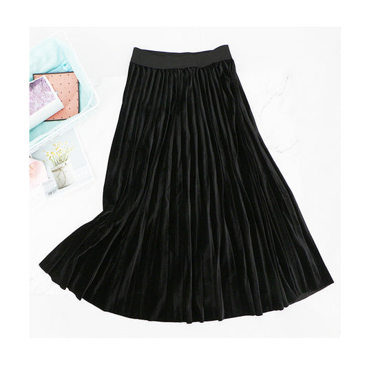 Slim Velvet Pleated Skirt