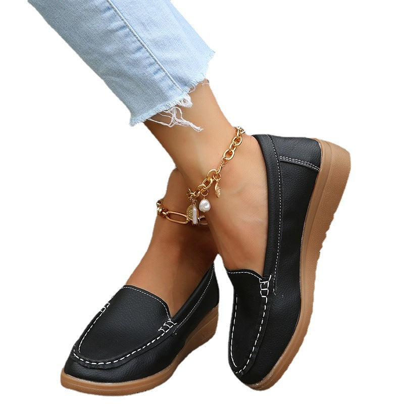 PU Leather Flat Loafer Shoes For Women