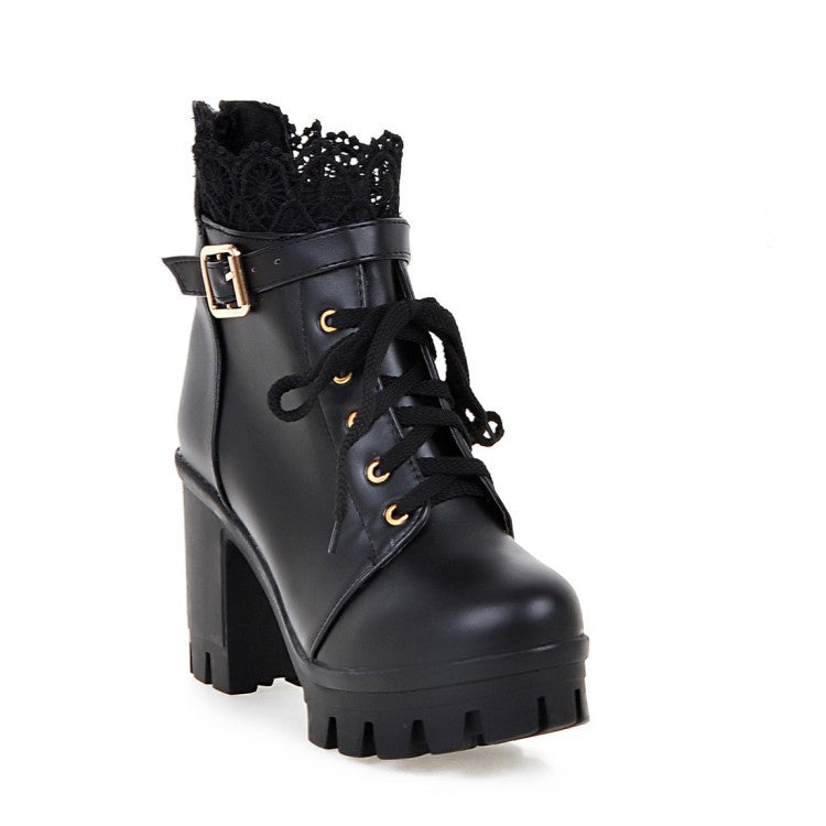 Lace-Up Square-Heel Ankle Boots