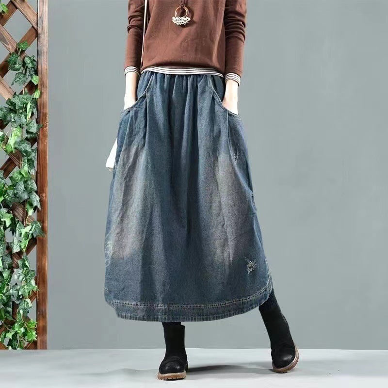 Vintage Long Loose Denim Skirt