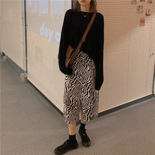 High-Waist Zebra Print Skirt