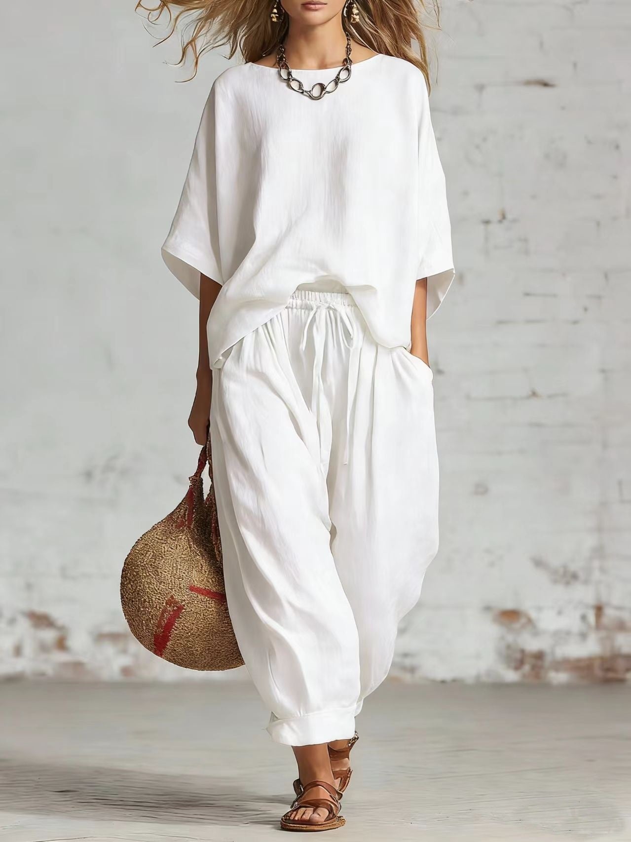 Women's Solid Color Loose Casual Set