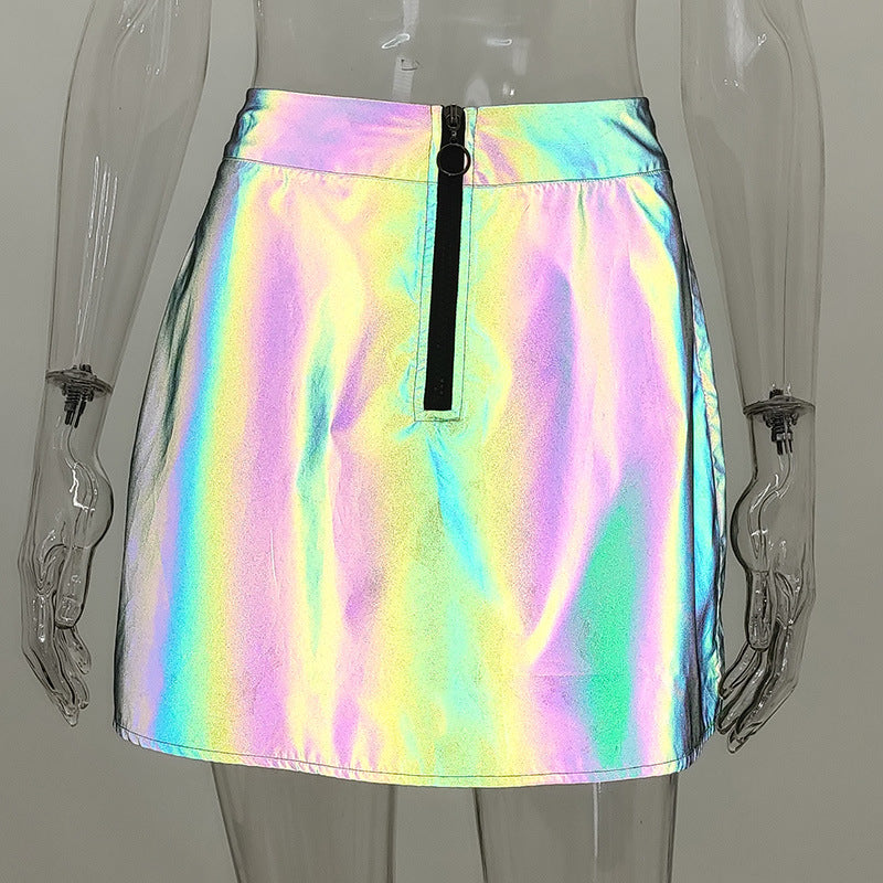 Reflective High-Waist Short A-Line Sun Skirt