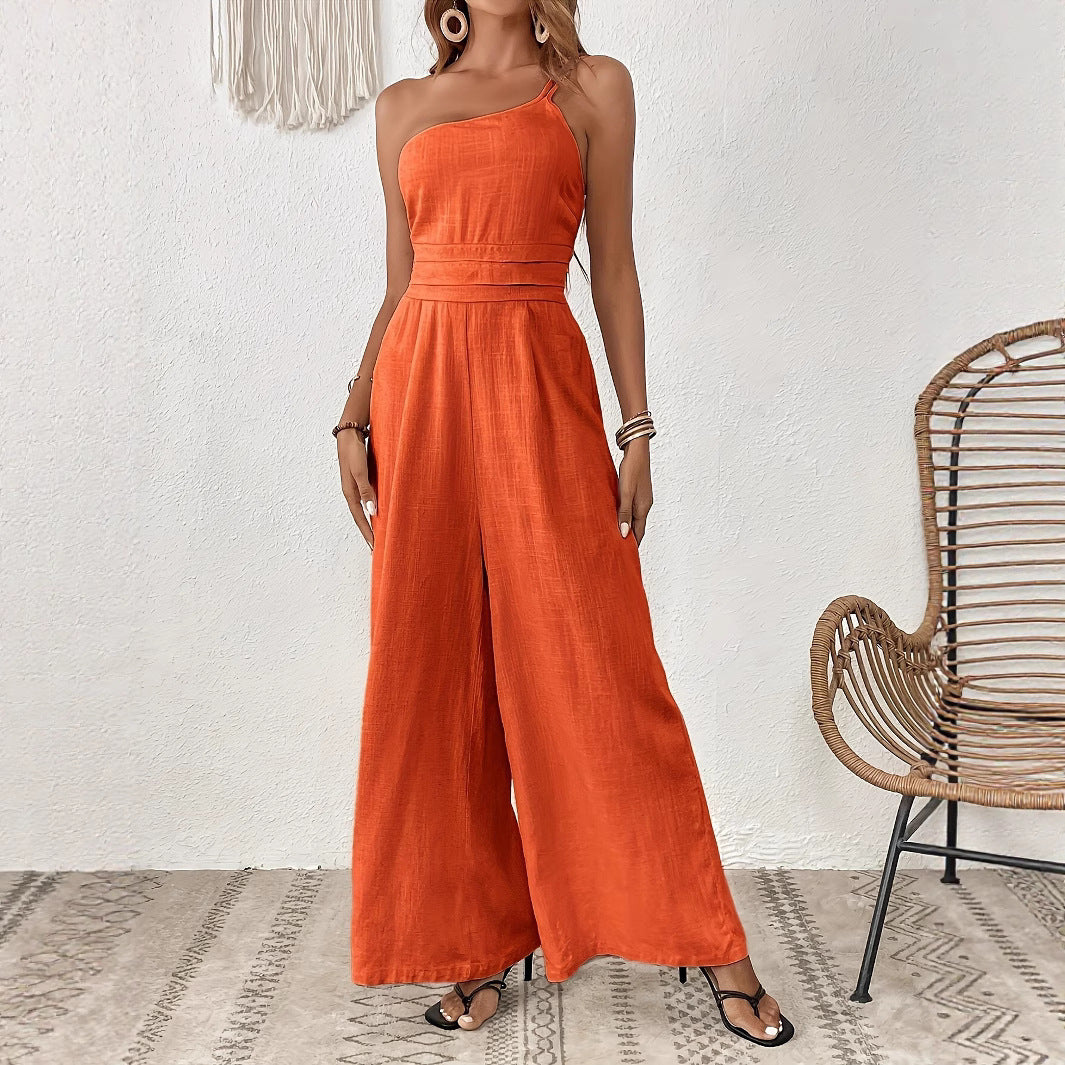 Wide-Leg Thin One-Shoulder Jumpsuit