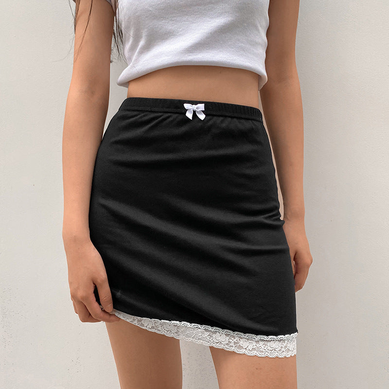 Hip-Wrap Lace Elastic Mini Skirt