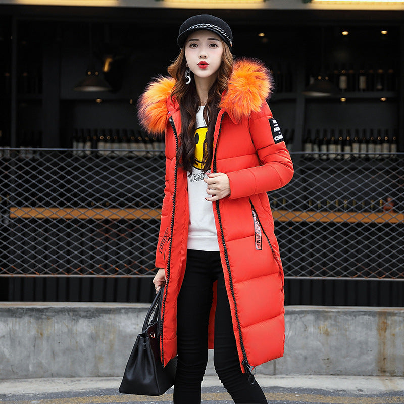 Long Hooded Fur-Collar Cotton Jacket