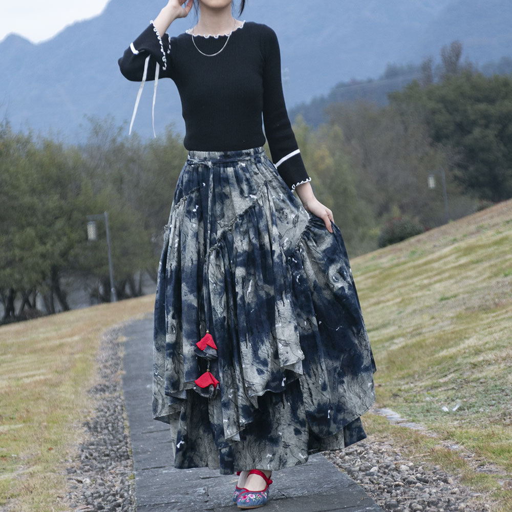 Ethnic-Style Cotton And Linen Printed Skirt