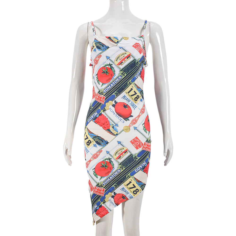 Women's Dress Dopamine Floral Sexy Strap Backless Irregular Dress