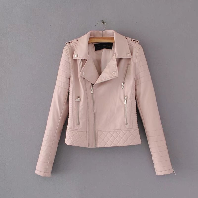 Small Imitation Leather Zipper Jacket For Women