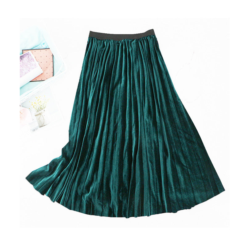 Slim Velvet Pleated Skirt