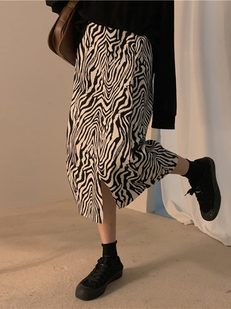 High-Waist Zebra Print Skirt