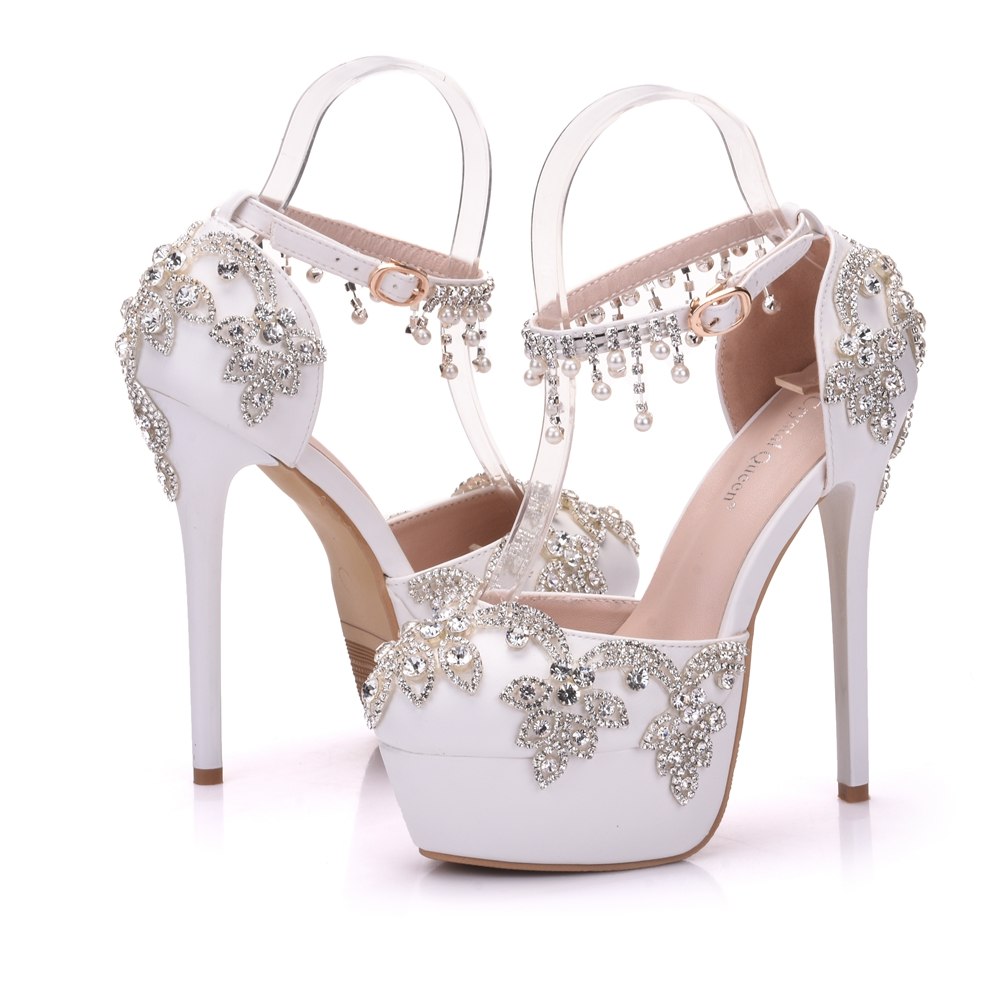 Rhinestone Beaded Tassel Chain High-Heel Sandals