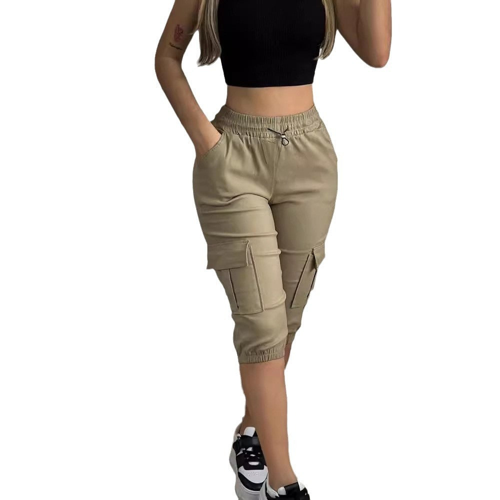 Women's Casual Multi-pocket Solid Color Cropped Pants