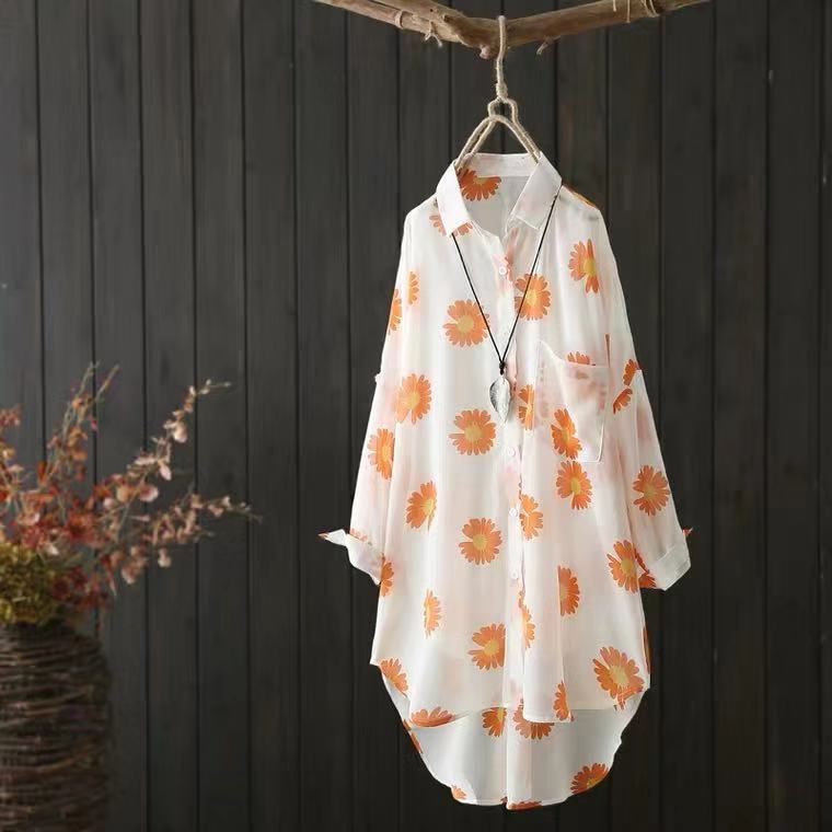 Small Daisy Print Long-Sleeved Top For Women