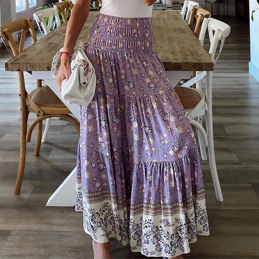 Printed elasticated high waist skirt