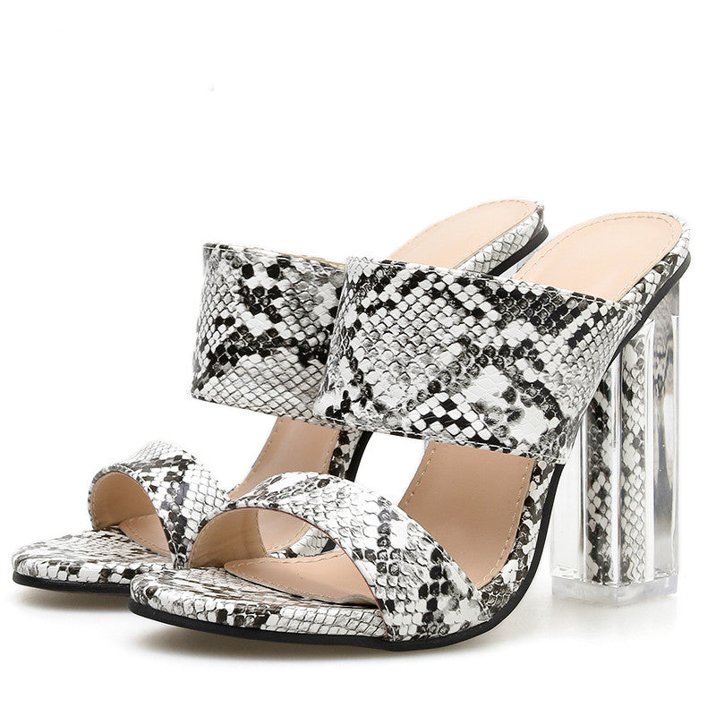Crystal High-Heel Snake Print Sandals For Women