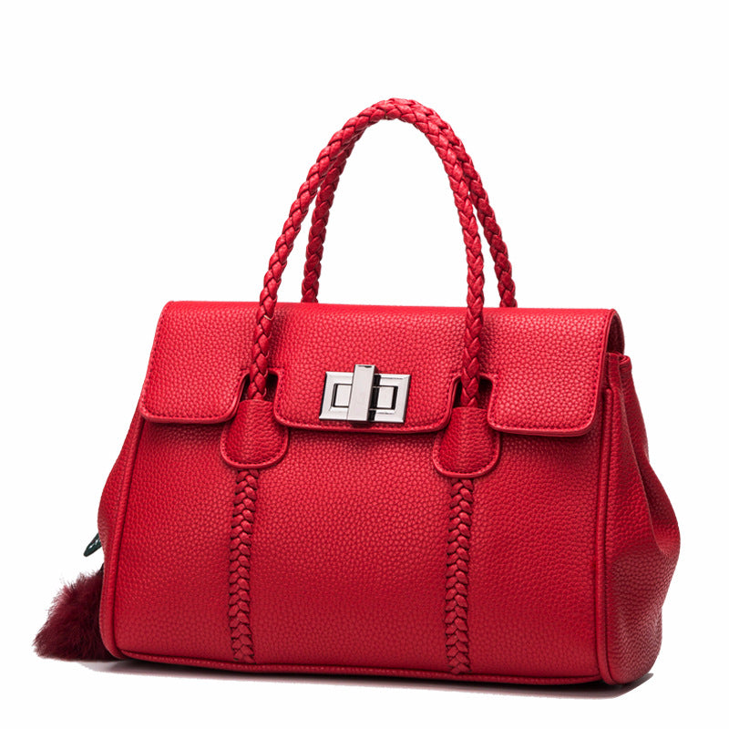 Lychee Pattern Leather Handbag