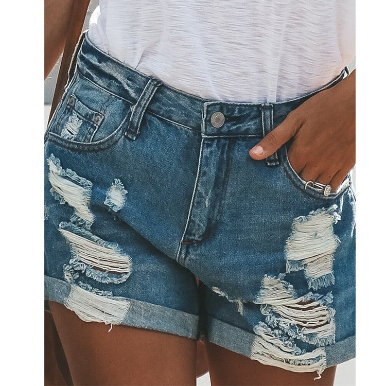 Ladies' Ripped Denim Shorts