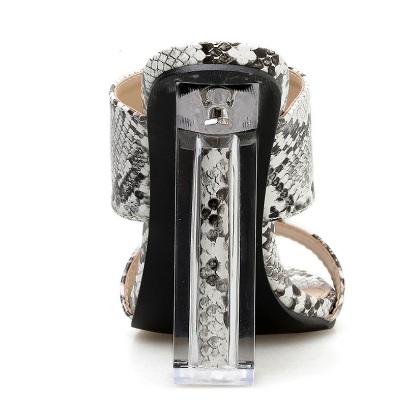 Crystal High-Heel Snake Print Sandals For Women
