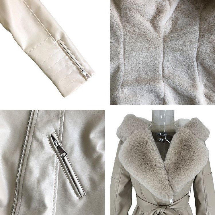 Fur-Collar Leather Coats For Women