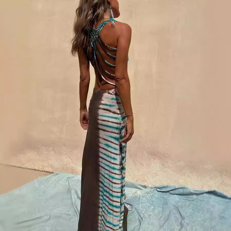 Backless Lace-Up Maxi Dress
