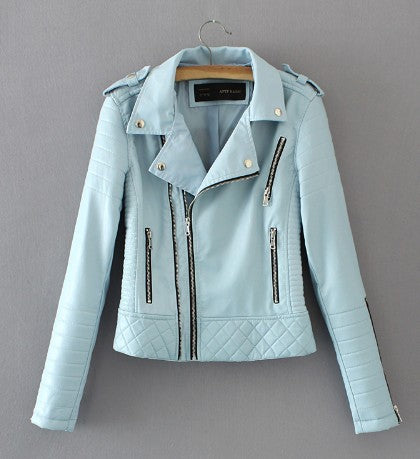 Spring/Autumn Soft Faux Leather Ladies' Motorcyle Zipper Biker Coat