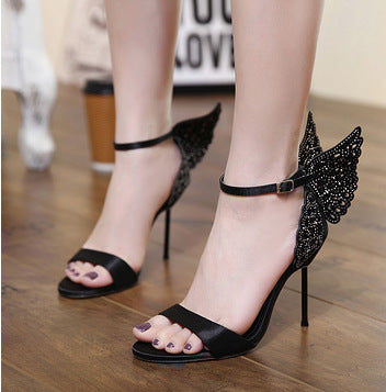 Rhinestone Stiletto Toe-Buckle Colour-Matching High-Heel Sandals