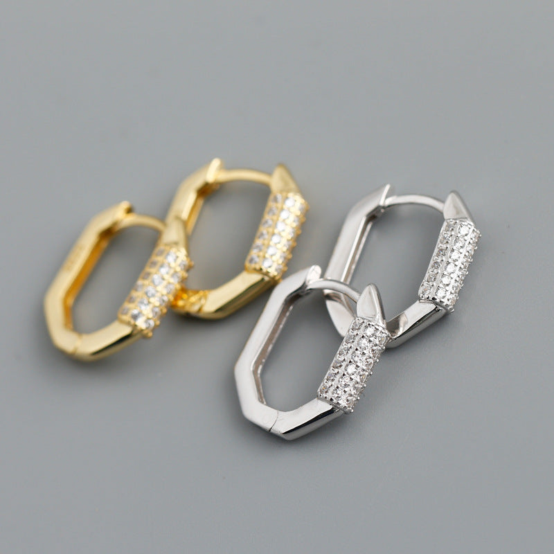 Women's Statement Electroplated Diamond Hoop Earrings